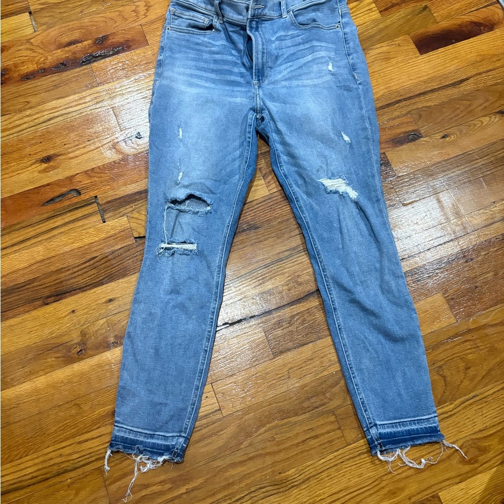 Express Blue Skinny Jeans with Distressed Details